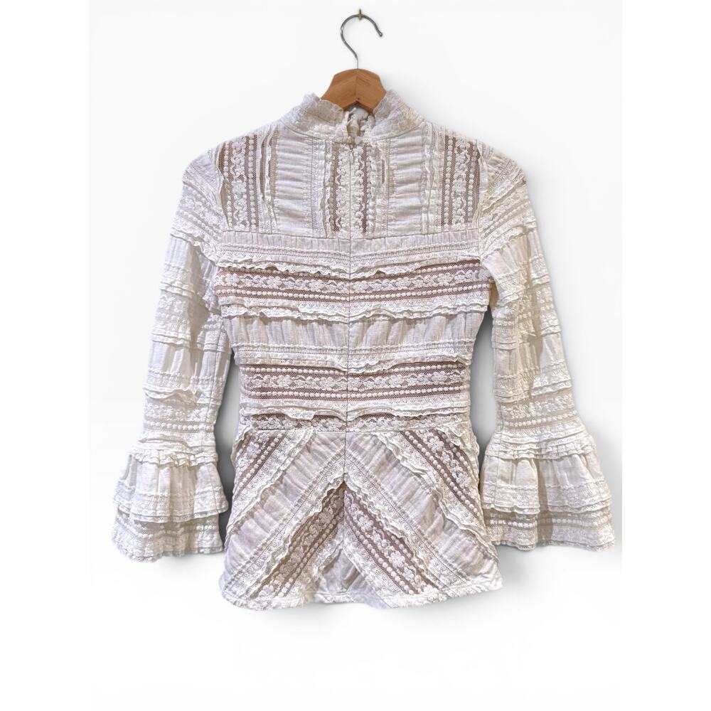 CINQ À SEPT Antonia Turtleneck Lace Ruffle Blouse Ivory Long Sleeve Small EUC - Picture 3 of 6